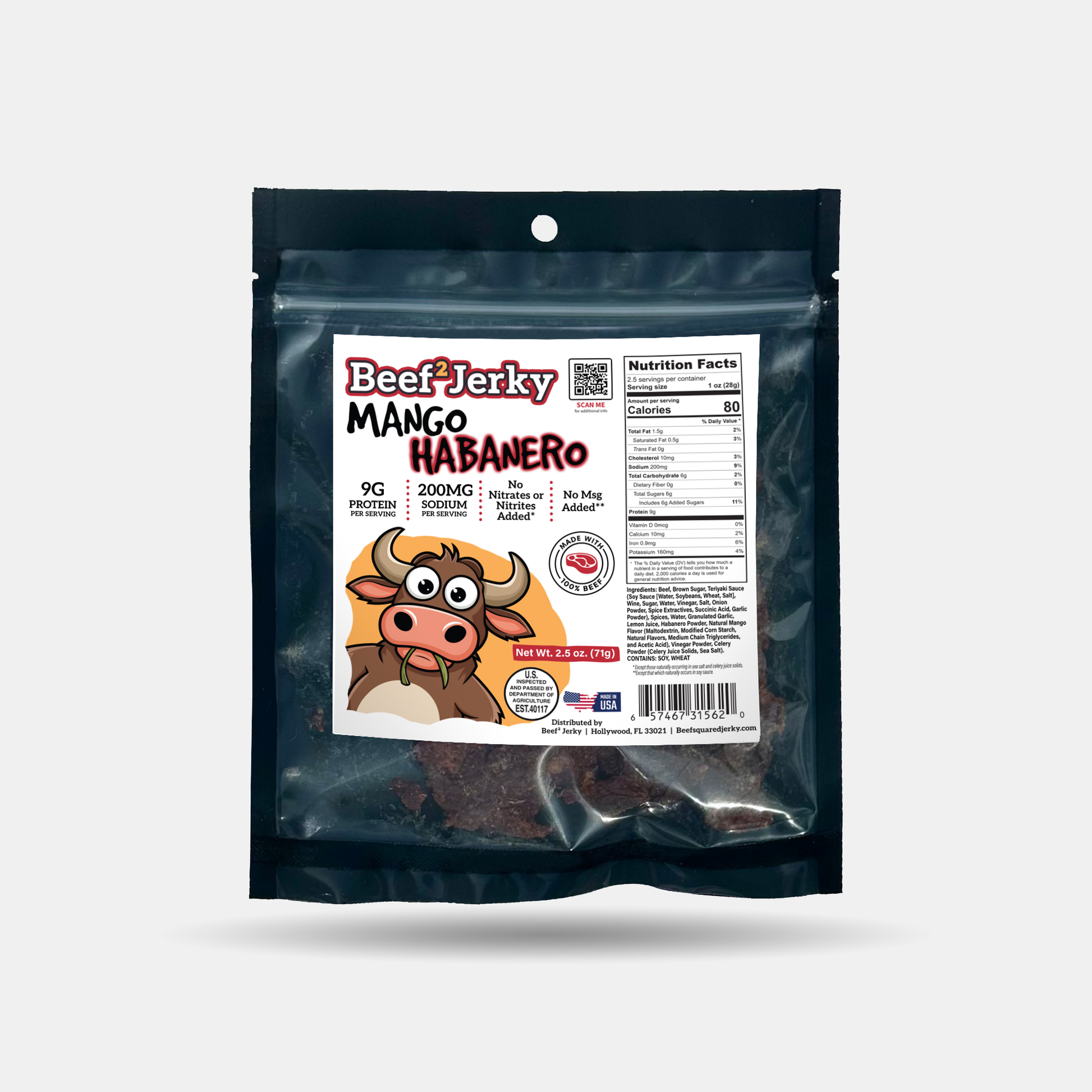 Mango Habanero Beef Jerky by Beef² Jerky – Sweet, Savory, High-Protein Snack Made in the USA