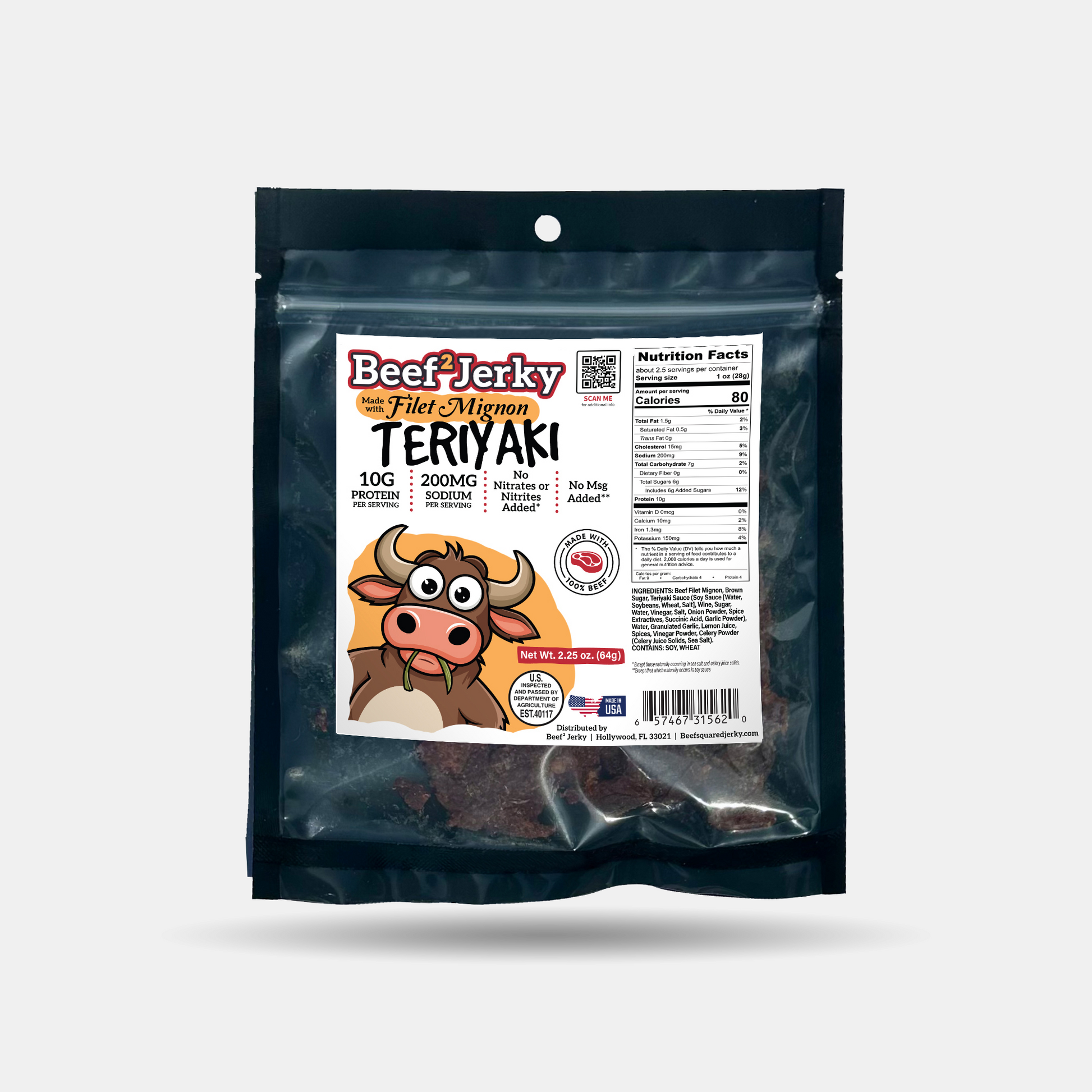 Filet Mignon Teriyaki Beef Jerky by Beef² Jerky – Sweet, Savory, High-Protein Snack Made in the USA
